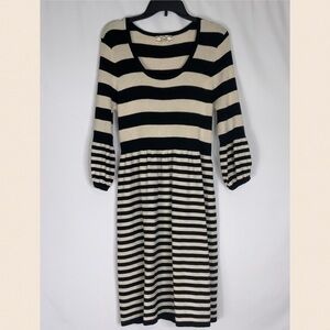 Women’s Pink Rose Black & Cream Broad Stripe 3/4 Sleeve Sweater Dress Size 2X